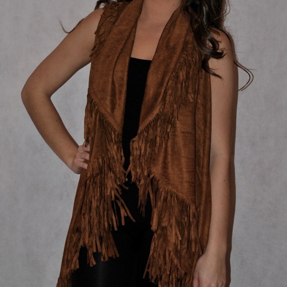 Fringe suede like cape / shawl / kimono / Vest - Picture 2 of 6